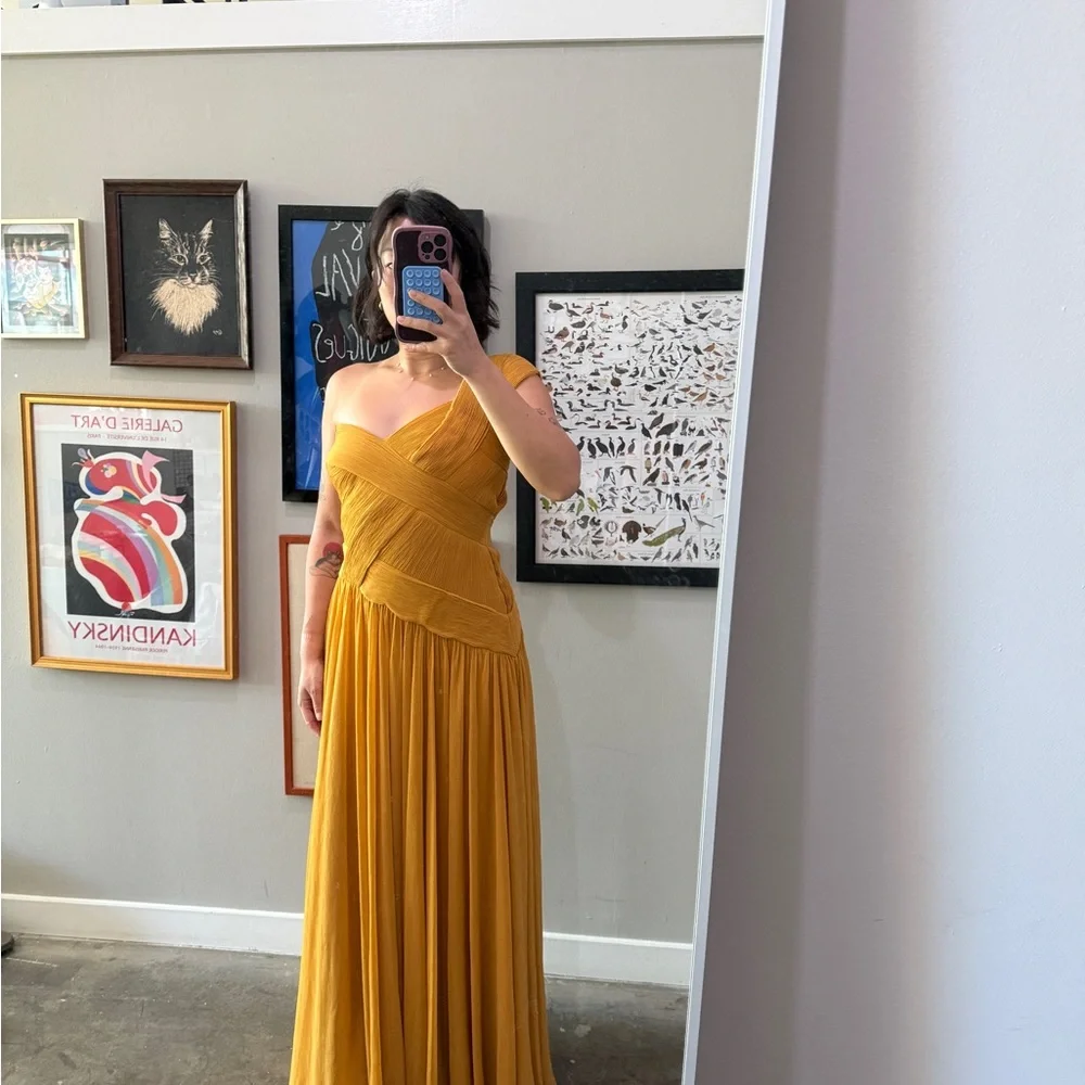 Tadashi Shoji Mustard Strapless Gown - Picture 6 of 7